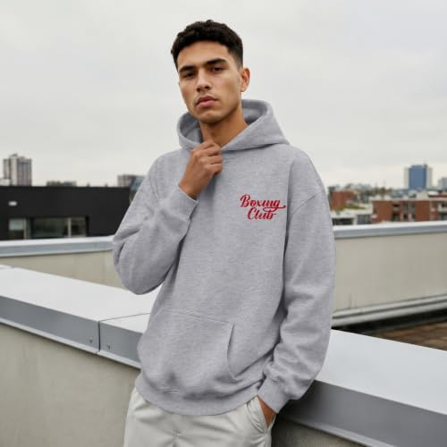 Boxing Hoodies for Men Boxing Club Streetwear Hoodie Athletic Gym Workout Sweatshirt Vintage Graphic Pullover - color: Light Gray, size: Medium