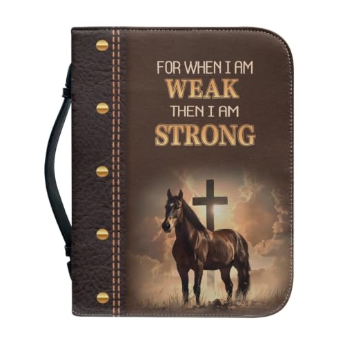 Cross Horse Print Bible Cover for Men PU Leatgher Bible Bag with Bookmark Portable Bible Carrying Case for Study - color: Cross Horse, size: 2X-Large