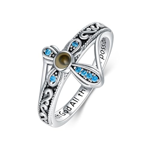AOBOCO Cross Ring with Mustard Seed 925 Sterling Silver With God All Things Are Possible Band Rings, Size 4-13 - color: Silver