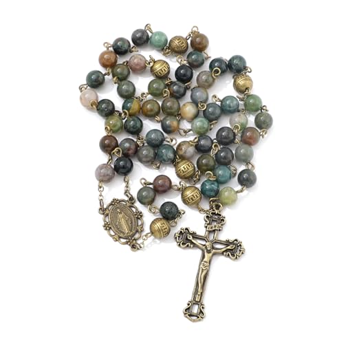 KOMI 8mm Natural Stone Beads Rosary Necklace Rosarios Catolicos Para Mujer Catholic Rosary Beads for Women Christian Gifts - style: Rosary-6