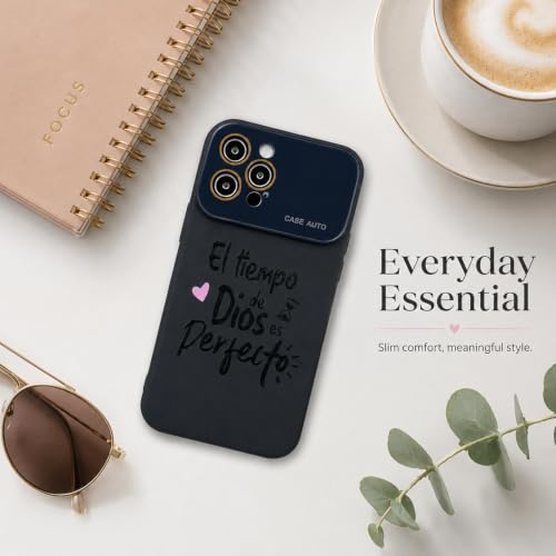 for iPhone 17 Pro Max Case God's Timing is Perfect Spanish Bible Verse Phone Case, Full Camera Lens Protection, Shockproof Drop Resistant Durable Cover (Black, iPhone 12 Pro Max) - color: black, size: iPhone 12 Pro Max