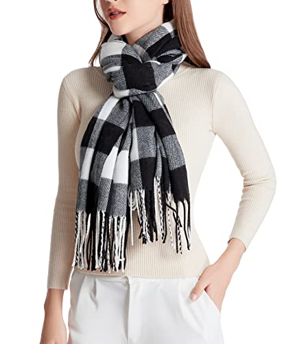 Wander Agio Women's Fashion Long Shawl Big Grid Winter Warm Lattice Large Scarf - color: Small Plaid Black 11