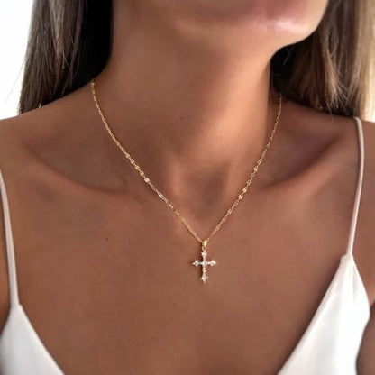 Cross Necklace for Women,14K Gold Plated Cross Pendant Necklace Jewelry - color: GD-Clips