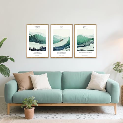 IARTTOP Peace Be Still Bible Verse Wall Art Jesus Calms Storm Wall Decor - color: Scripture Ocean Waves Canvas Wall Art, size: 16"L x 24"W