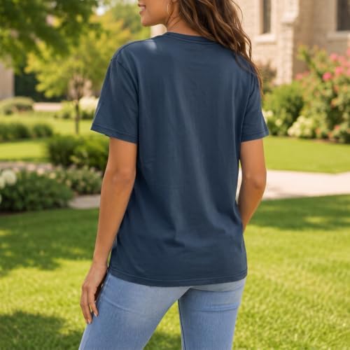 BeWithYou Christian Shirts for Women Religious Faith Jesus God Tshirts Inspirational Bible Verse Cross Graphic Tee Casual Top - color: Navy Blue, size: Small