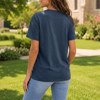 BeWithYou Christian Shirts for Women Religious Faith Jesus God Tshirts Inspirational Bible Verse Cross Graphic Tee Casual Top - color: Navy Blue, size: X-Large