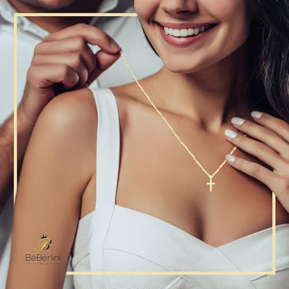 BEBERLINI Cross Cubic Zirconia Pendant 14K Gold Filled Rope Chain Necklace Set Fashion Jewelry Gift For Women 2.2 mm 18”