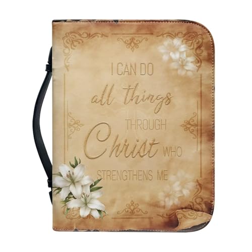 Ancient Verse Lily Floral Bible Cover Case for Men Women Fashion PU Leather Bible Book Case Lightweight Portable Brief Case Stationary Supplies Storage - color: Ancient Verse Lily Floral, size: 2X-Large