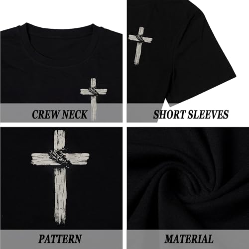 Christian Shirts for Mens Cross Jesus Graphic Tees - color: Black, size: Medium