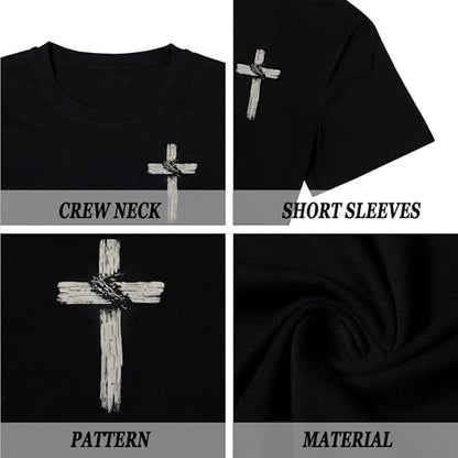 Christian Shirts for Mens Cross Jesus Graphic Tees - color: Black, size: Medium