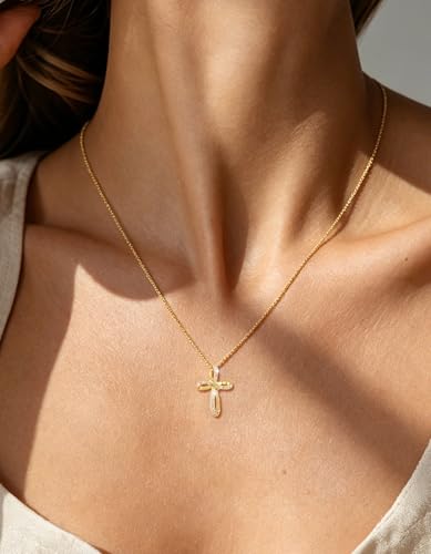 KRKC&CO Moissanite Cross Necklace for Women: D Color VVS1 0,09-0,3ct - color: Gold D