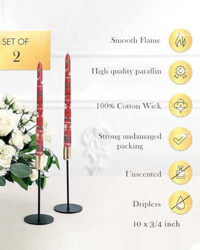 Christmas Taper Candles Red Taper Candles Candlestick Christmas Party Gift Winter Holiday Dinner Table Decorations,10inch,Set of 2,CHC - color: CHC-Red