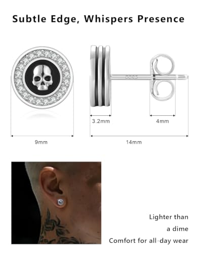 KRKC&CO Earrings for Men, Sterling Silver Earrings Studs, Hypoallergenic - color: Black B