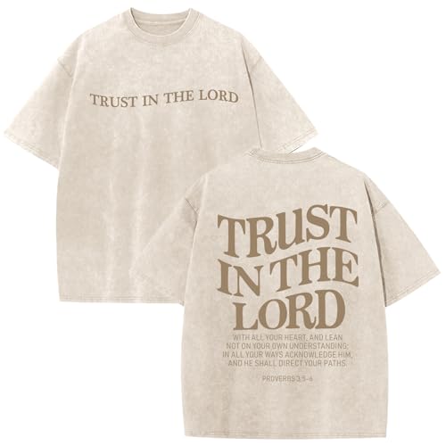 Wrenpies Mens Oversized Christian Shirts God Faith Jesus Religious Tshirts Trust in The Lord Bible Verse Tees Acid Wash Tops - color: Apricot, size: X-Small