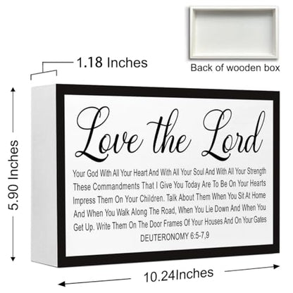 Love the Lord You God Christian Wood Box Sign Desk Decor,Deuteronomy 6:5-7,9 Bible Verse Wooden Block Sign for Home Farmhouse Bedroom Wall Shelf Tabletop Decor - style: Deuteronomy 6:5-7,9