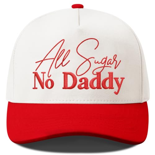 Put It On My Husband's Tab Funny Trucker Hats Women Vintage Adjustable Baseball Cap Embroidery Fashion Trucker Hat - color: All Sugar No Daddy - Beige/Red