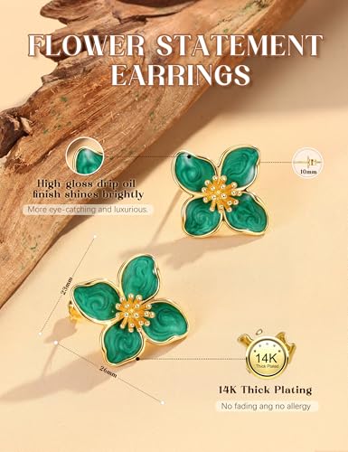 S925 Sterling Silver Flower Statement Earrings For Women Trendy - color: green style2