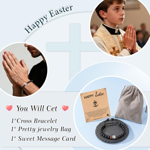 Cross Bracelet Beads Christian Bracelet for Boys Birthday Religion Gifts - style: Happy Easter