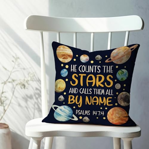 Fahrendom Christian Space Planets Decorative Throw Pillow Cover 18 x 18
