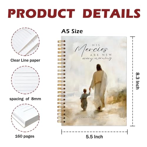 Christian Bible Spiral Notebook Journal, Christian Prayer Notebook for Women, His Mercies Are New Every Morning Church Hardcover Spiral Notebook for Women Man, 5.5x8.3 Inch - color: Jesus-2
