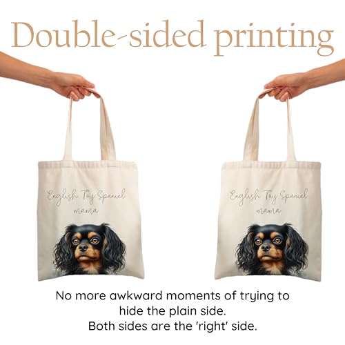 Dog Mom Canvas Tote Bag for Women, Reusable Cotton Shoulder Bag, Dog Lover Gift, Mother’s Day Pet Mom Shopping Tote - color: English Toy Spaniel