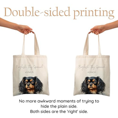 Dog Mom Canvas Tote Bag for Women, Reusable Cotton Shoulder Bag, Dog Lover Gift, Mother’s Day Pet Mom Shopping Tote - color: English Toy Spaniel