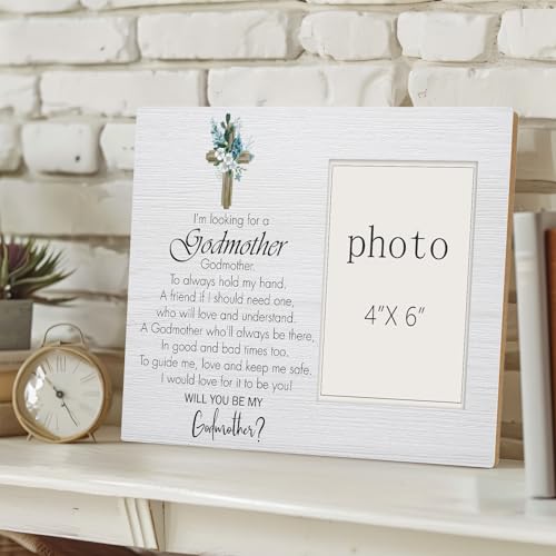 Will You Be My Godmother- Godmother Proposal Gift Wood Picture Frame, Baptism Christening Gifts for Godmother Birthday, Tabletop Wall Display (4x6 Inch Photo) - color: Baptism-2