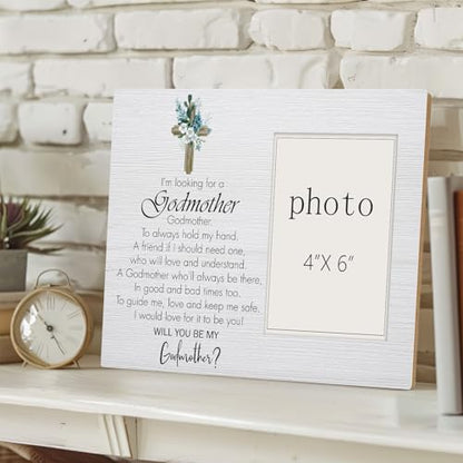 Will You Be My Godmother- Godmother Proposal Gift Wood Picture Frame, Baptism Christening Gifts for Godmother Birthday, Tabletop Wall Display (4x6 Inch Photo) - color: Baptism-2