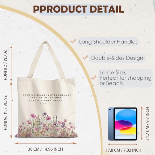 God Says You are Christian Canvas Tote Bags for Women, Inspirational Christian Gifts for Women - color: Floral Christian Psalm 61:2
