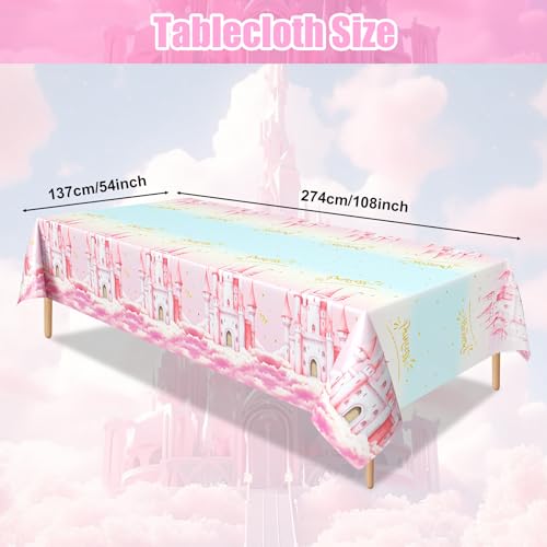 3Pcs Princess Party Tablecloths, Disposable Pink Castle Plastic Table Cover - color: Princess