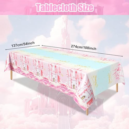 3Pcs Princess Party Tablecloths, Disposable Pink Castle Plastic Table Cover - color: Princess