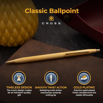 Personalized Cross Classic Century Ballpoint Pen | Engraved 23KT Gold Diamond Pattern with Full Gold PVD Trim | Prestigious Writing Instrument for Retirement, Collectors, and Milestone Occasions