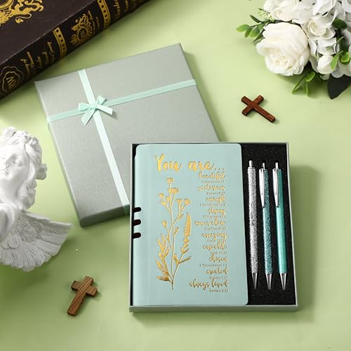 Affrolling 5 Pcs Christian Gifts for Women Church Religious Gifts A6 Bible Leather Notebook Pens with Box Prayer Journal for Men Bible Study Pastor's Wife Godmother Father(Light Green) - color: Light Green