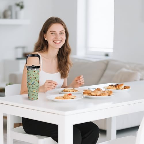 30oz Floral Insulated Tumbler with Straw Lid, Bird Lover Tumbler for Women - color: Bird1