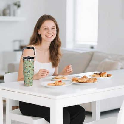 30oz Floral Insulated Tumbler with Straw Lid, Bird Lover Tumbler for Women - color: Bird1