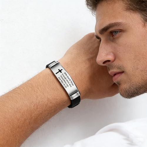 2Pcs Inspirational Quote Cross Bracelets Faith Christian Bible Verse Silicone ID Wristband Religious Bracelet Set Gift for Men Women - style: BR014/015