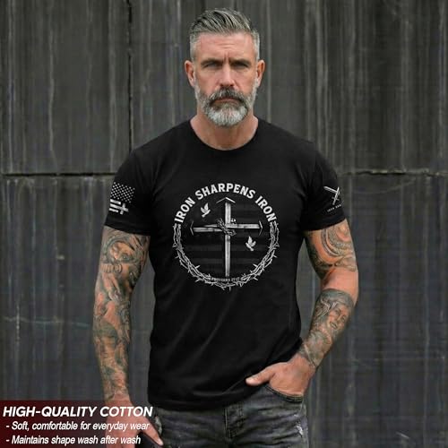 Iron Sharpens Iron T-Shirt Men, Christian Shirts for Men - color: Ds10-black, size: 5X-Large