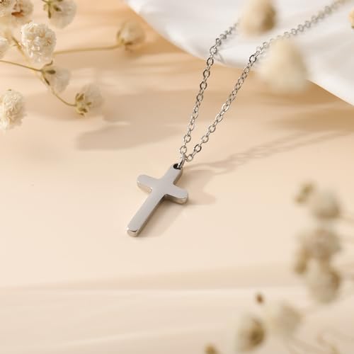 MONOZO Dainty 14K Gold Plated Cross Necklace for Women Jewelry Gifts Trendy - color: Silver- Simple Cross