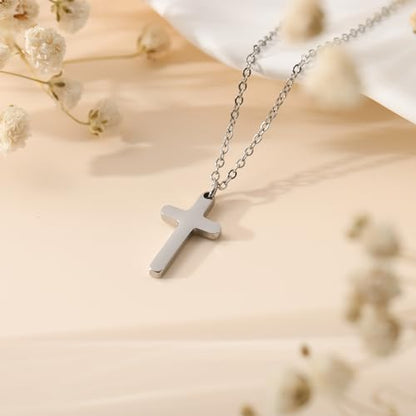MONOZO Dainty 14K Gold Plated Cross Necklace for Women Jewelry Gifts Trendy - color: Silver- Simple Cross