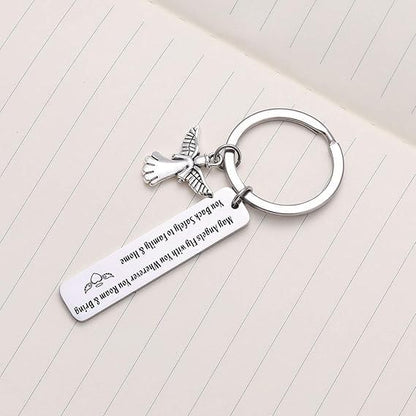 Inspirational Guardian Angel Keychain Stainless Steel Engraved Message Keyring for Women Car Keys Charms
