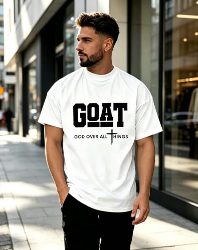 Men's Christian Graphic T-Shirt,Goat(God Over All Things) 100% Cotton Tee - color: White, size: X-Large