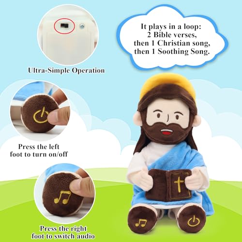 Yelakey Speaking Jesus Plush Doll 13.4",Religious Gift for Kids - color: Blue