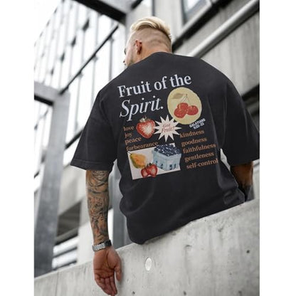 Christian Fruit of The Spirit Shirt for Men Jesus Religious Shirts Oversized Graphic Tees Acid Wash God T-Shirt Tops - color: Black, size: Medium