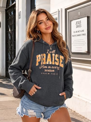 FASHGL Christian Hoodie for Women Religious Faith Sweatshirt Inspirational Pullover Tops Bible Verse Long Sleeve Tops - color: New Dark Gray, size: Medium
