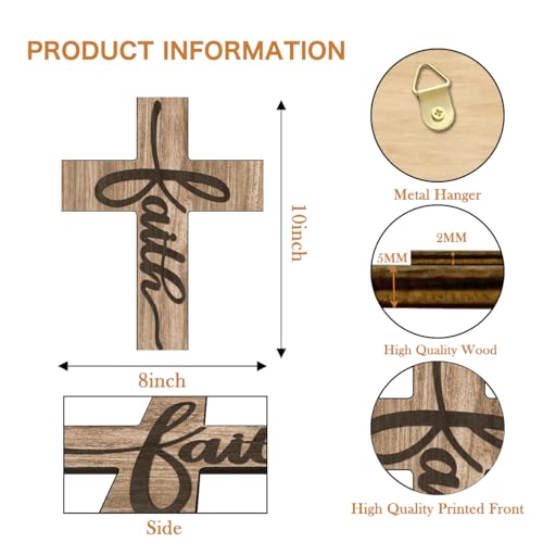 Faith Biblical Verse Cross Wall Decor - Christian Wooden Cross - Christian Wooden Hanging Decorations for Home Easter Christmas Farmhouse Kids Room, 8x10 Inches -A04 - color: E Faith