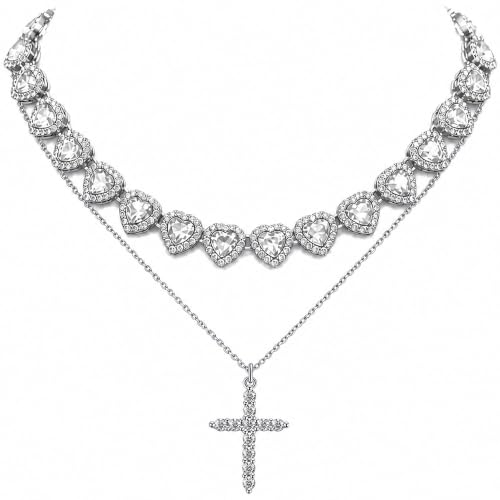 LOKOZ Cross Necklace for Women, Tennis Necklace, Gifts for Women - color: Layered Necklace - Cross 1 - Silver