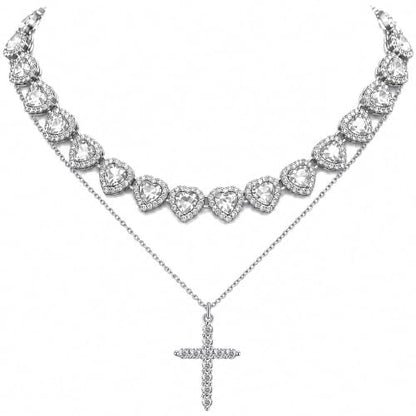 LOKOZ Cross Necklace for Women, Tennis Necklace, Gifts for Women - color: Layered Necklace - Cross 1 - Silver