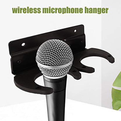 Microphone Holder, Wireless Microphone Holder for Mic Stand Wall Mounted Microphone Hanger Clip Double Hook Stands Holder Bracket Rack Clamp with Screws Microphone Accessories