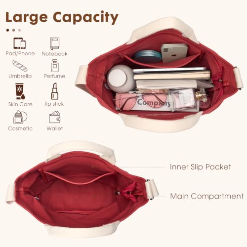 Lily queen Women Canvas Tote Handbags Casual Shoulder Work Bag Crossbody - color: Dark Red