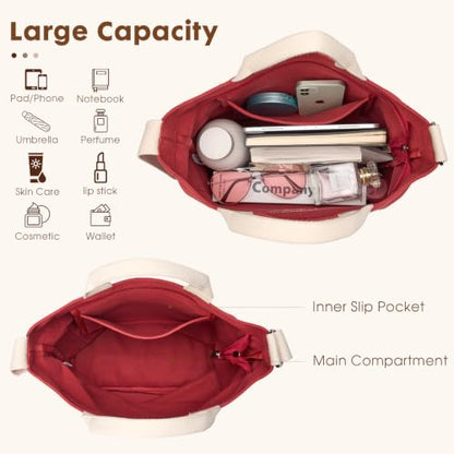 Lily queen Women Canvas Tote Handbags Casual Shoulder Work Bag Crossbody - color: Dark Red